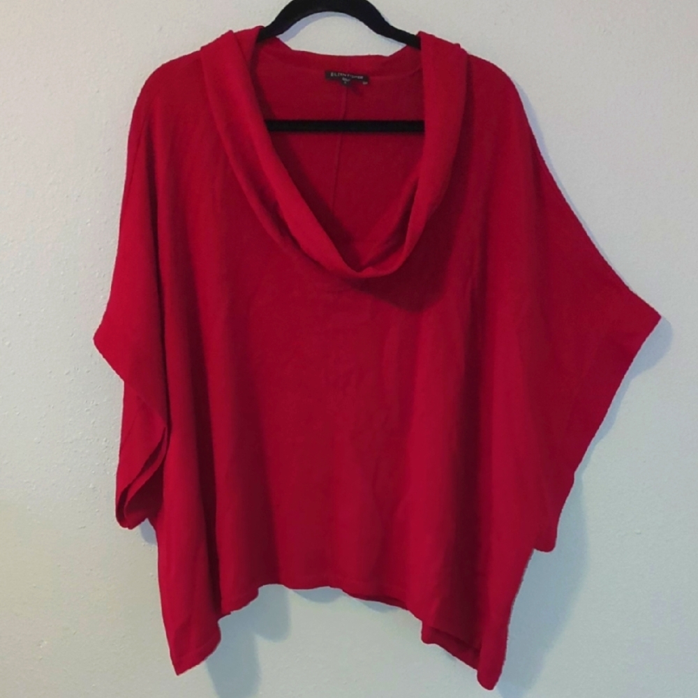 Eileen Fiaher Red Cowl Neck Oversized Sweater ~Flawed